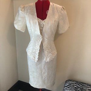 Scott McClintock Vintage Cream Pearl and Lace Embellished Brocade Dress Fairy